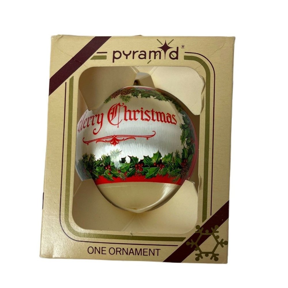 Vintage Pyramid Merry Christmas Ornament Plastic in Box Unbreakable